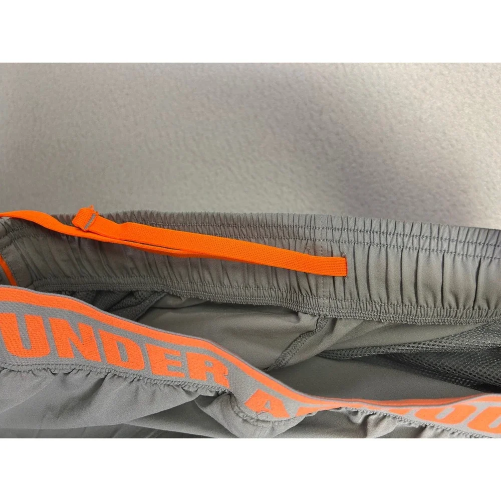 Athletic Under Armour‎ Mens Large Gray Orange Loose Fit Gym Training Shorts